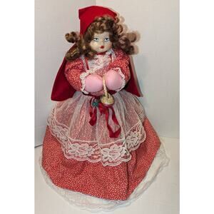 Vintage 21" Celluloid Masked Face Little Red Riding Hood Topsy Turvy Doll